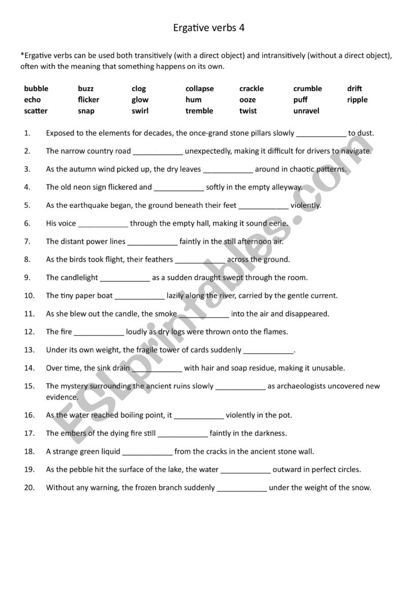 Ergative verbs 4 worksheet