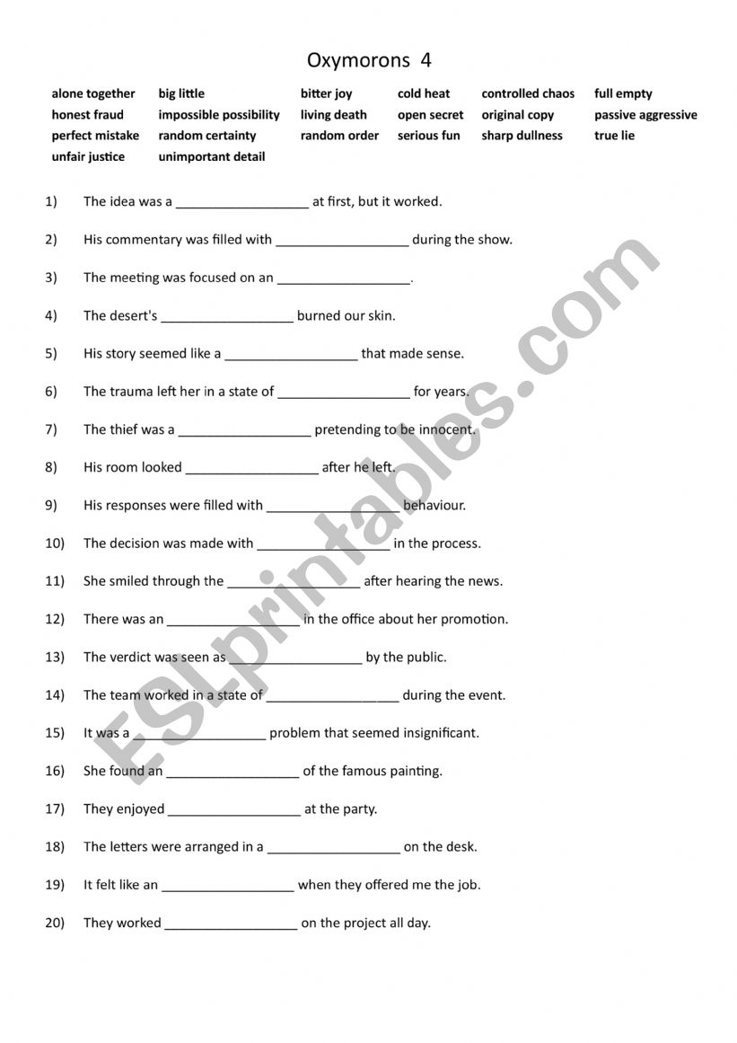 Oxymorons  4 worksheet