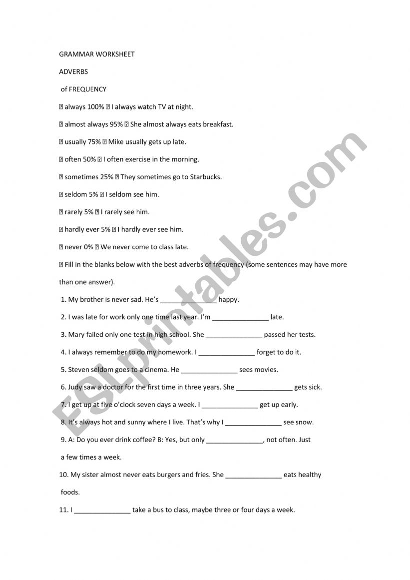 adverbs of frequency worksheet