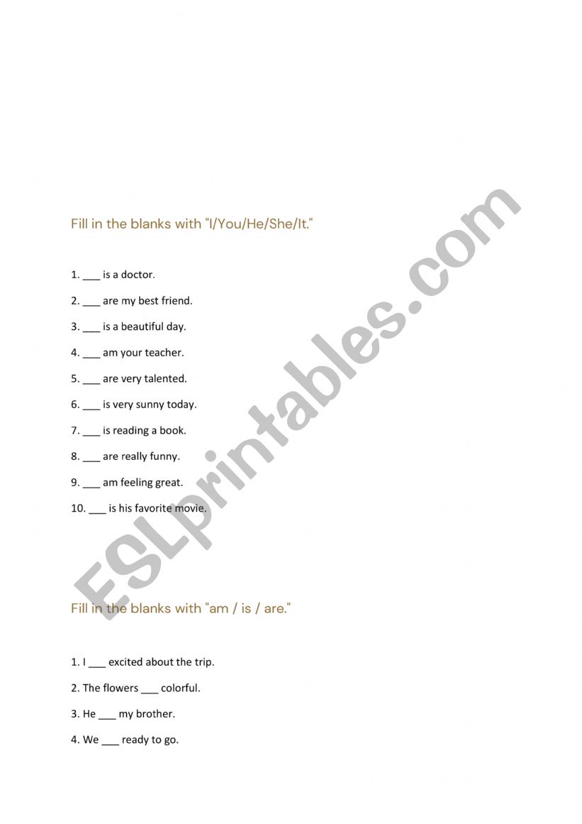 verb to be worksheet