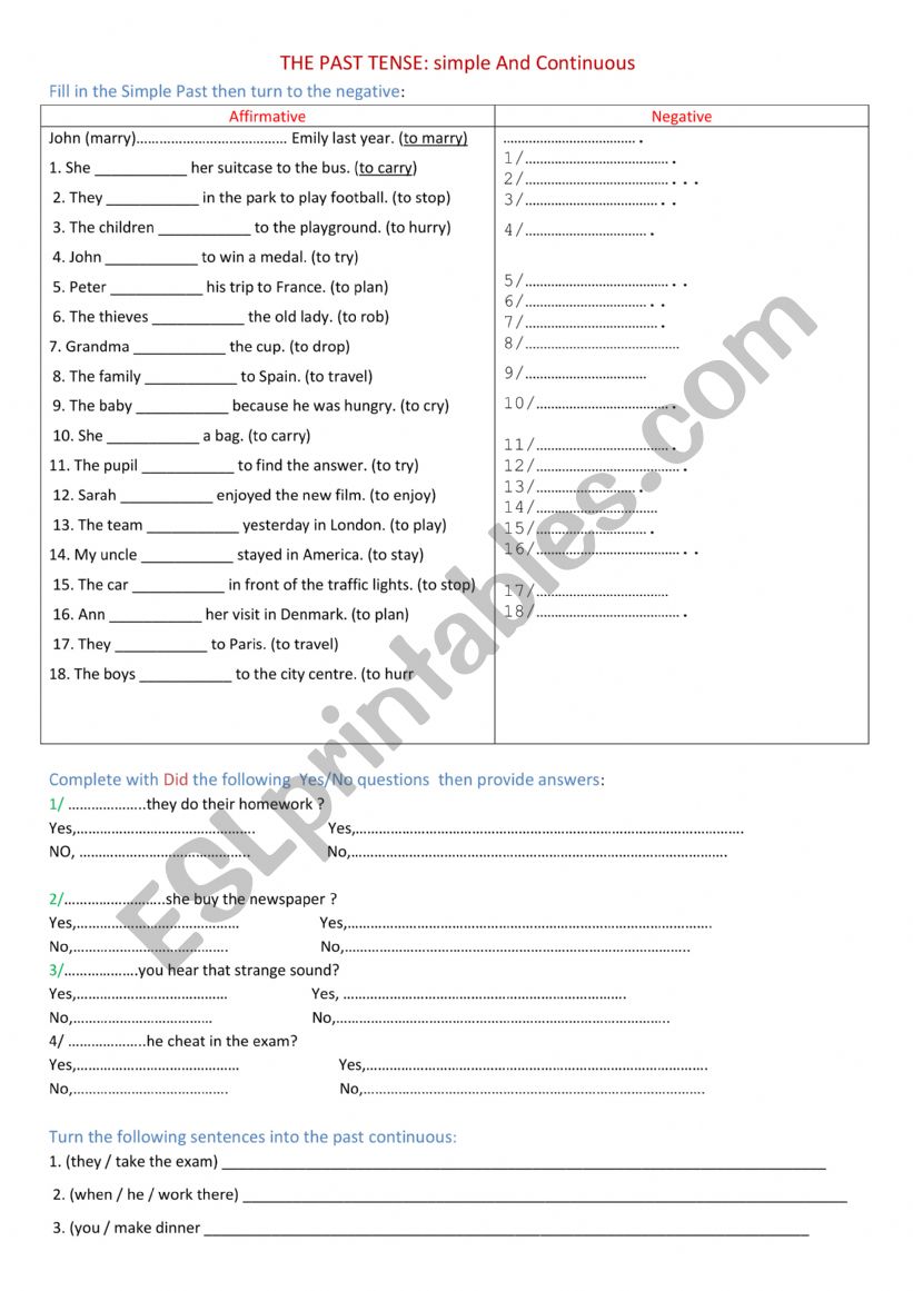 past simple worksheet