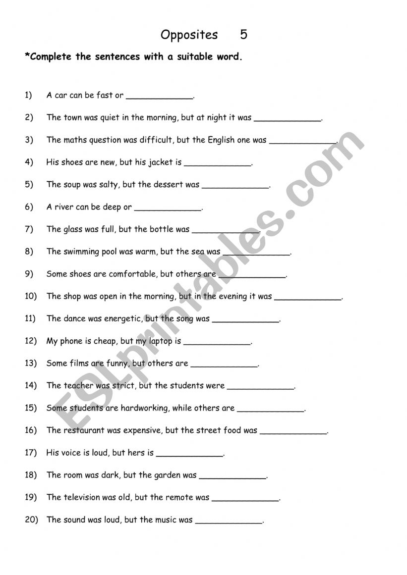 Opposites with adjectives      5