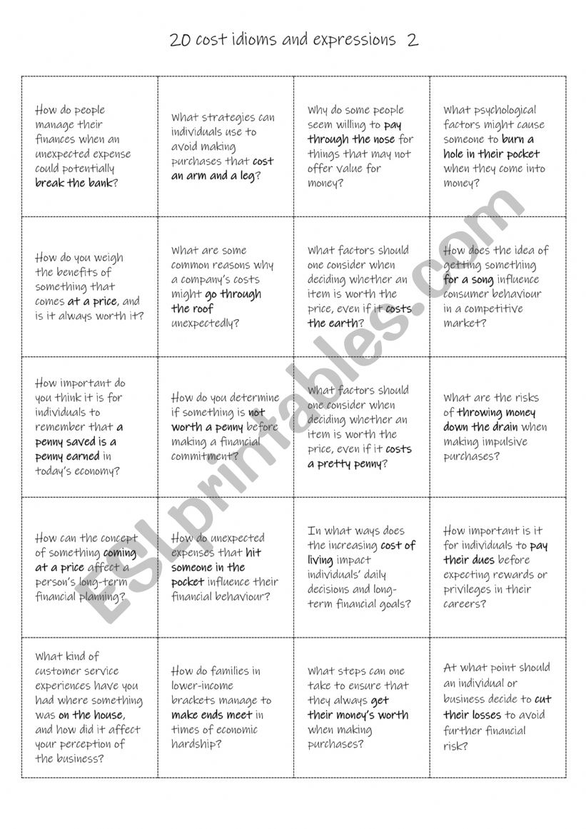 B1+-C1 20 idioms and expressions for cost  2 