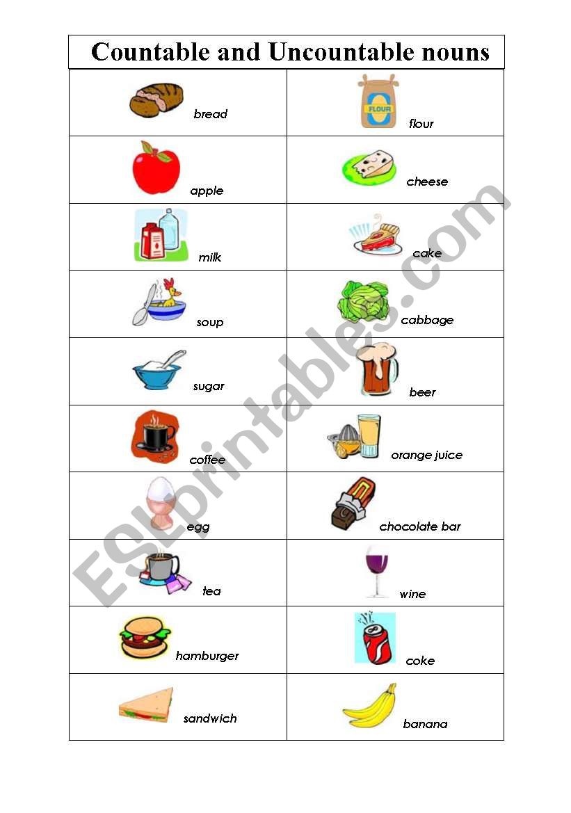 Countable And Uncountable Nouns ESL Worksheet By Bohda