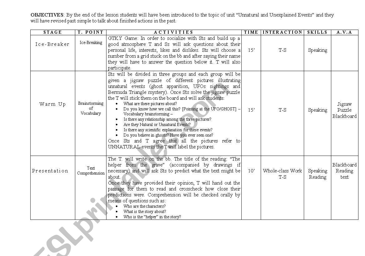 Ghost Lesson Plan worksheet