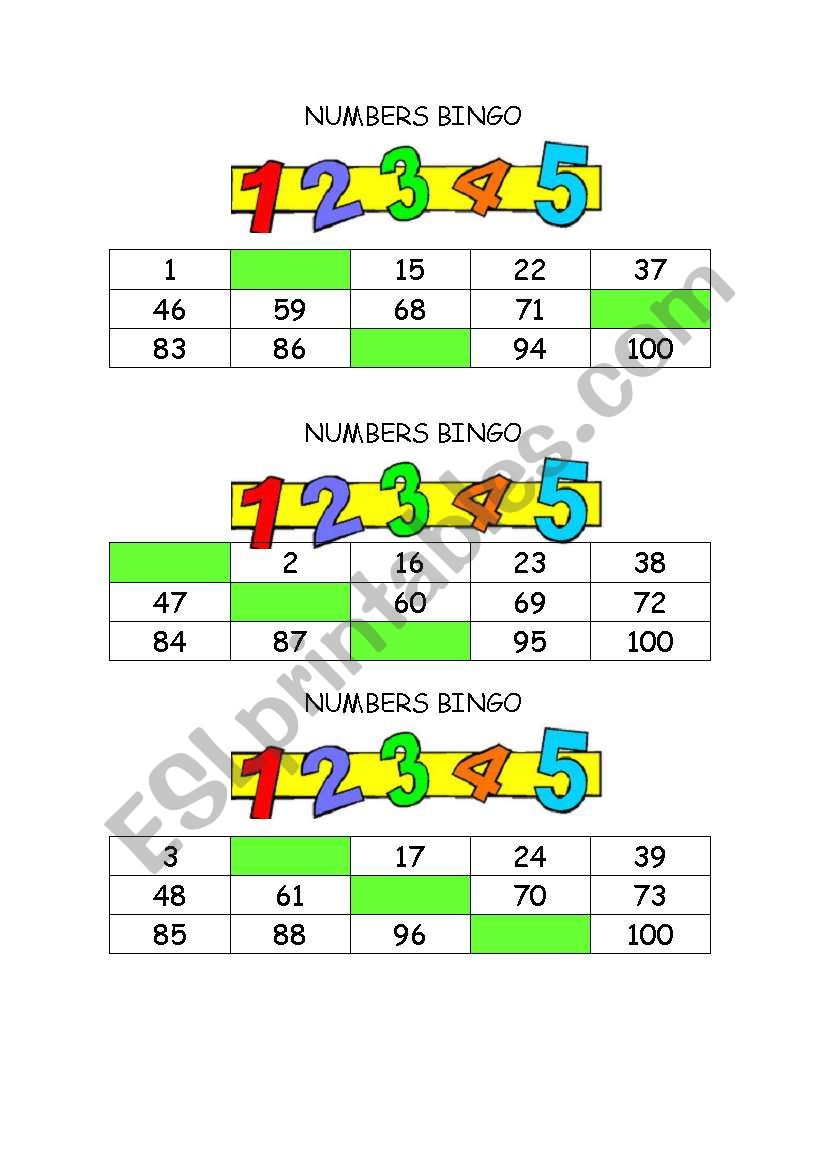 NUMBERS´ BINGO 1-100 - ESL worksheet by lministr🍉 Como funciona o bônus ...