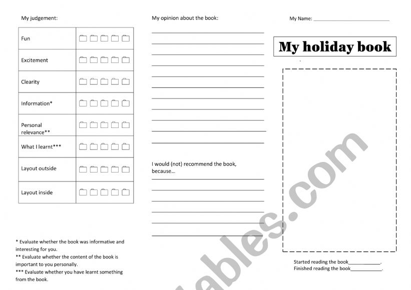 holiday book flyer worksheet