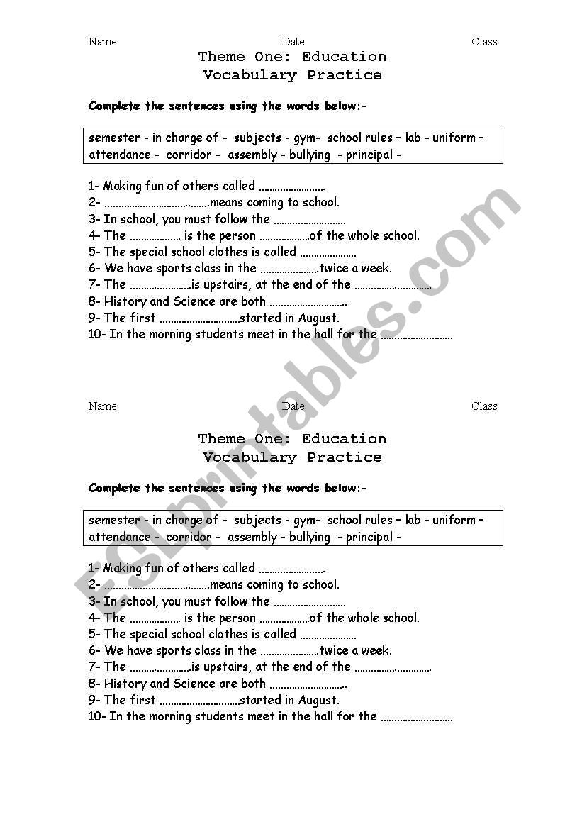 Education  worksheet