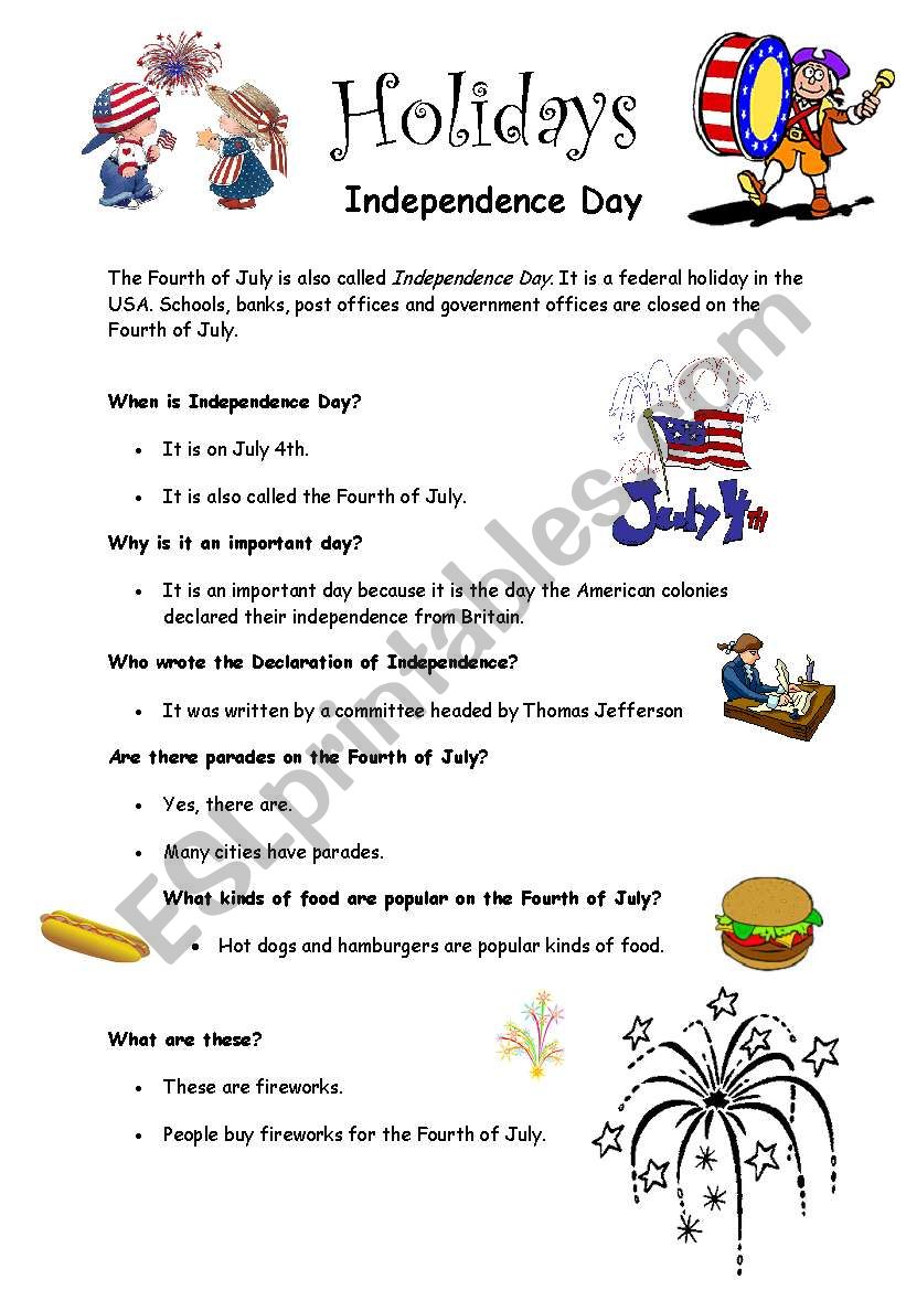 Independence Day ESL Worksheet By Mazsola