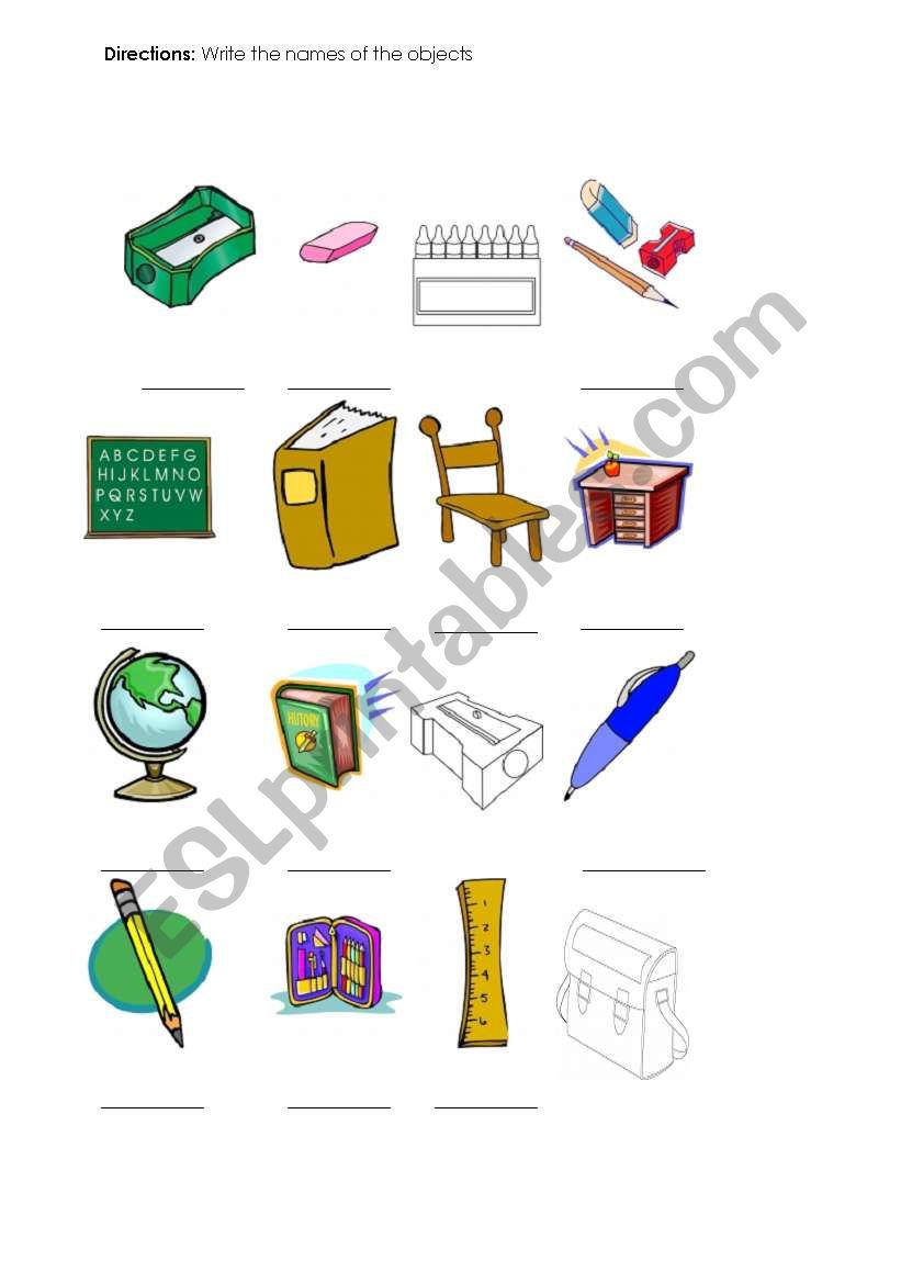 classroom objects worksheet