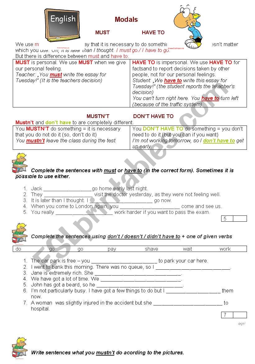 Worksheet - MODALS Must/mustn´t Vs Have To/not Have To - ESL Worksheet ...