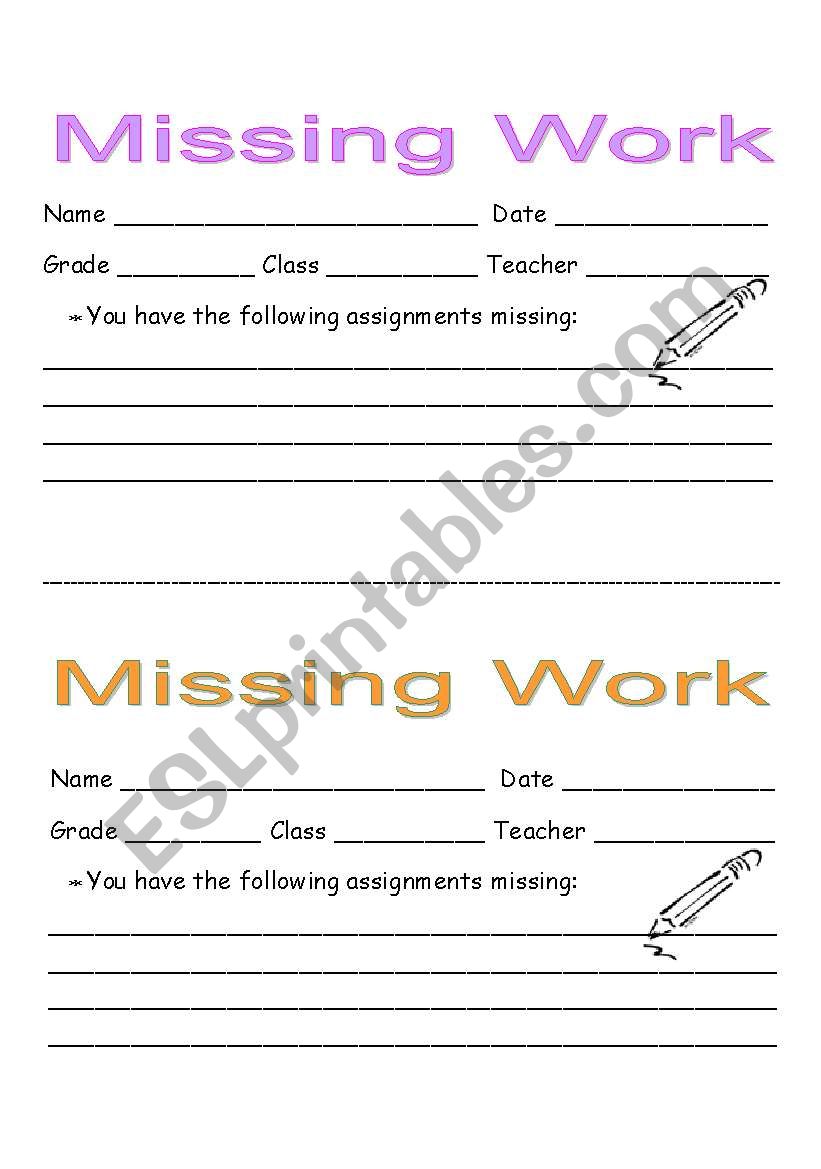 missing work worksheet