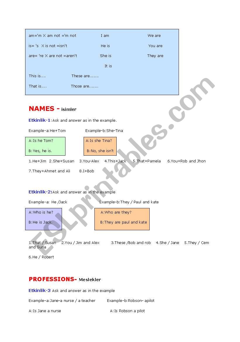 Professions & to be  worksheet