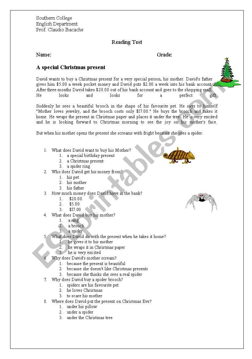Christmas Present worksheet