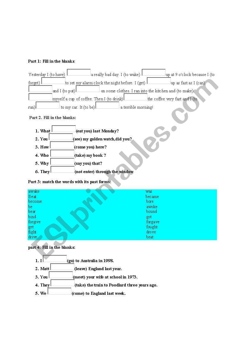 past simple worksheet