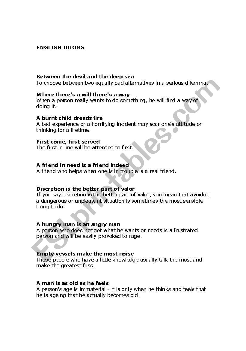 ENGLISH IDIOMS worksheet