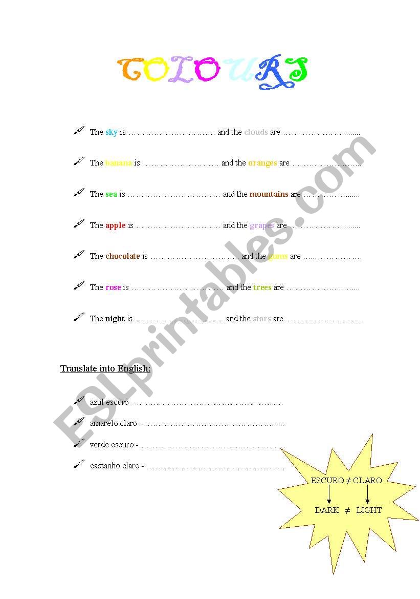 COLOURS worksheet