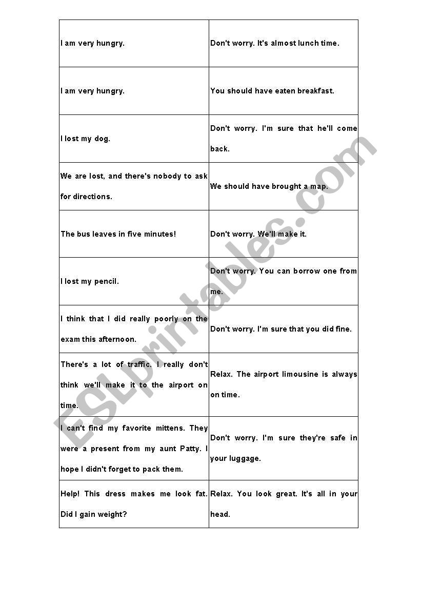 English Worksheets Reassuring Or Should Have Statements In A 