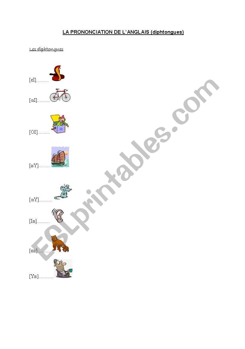 Phonetics - diphtongs worksheet