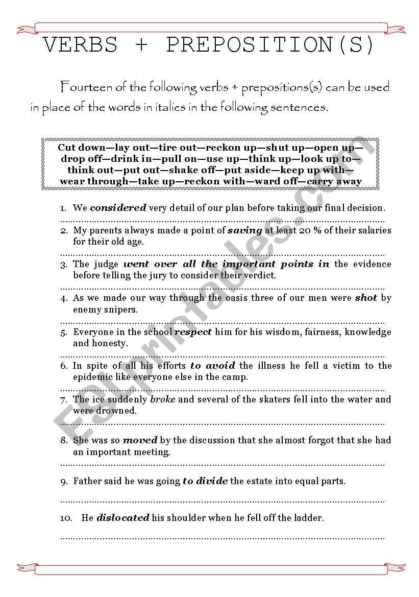 Verbs and Prepositions worksheet