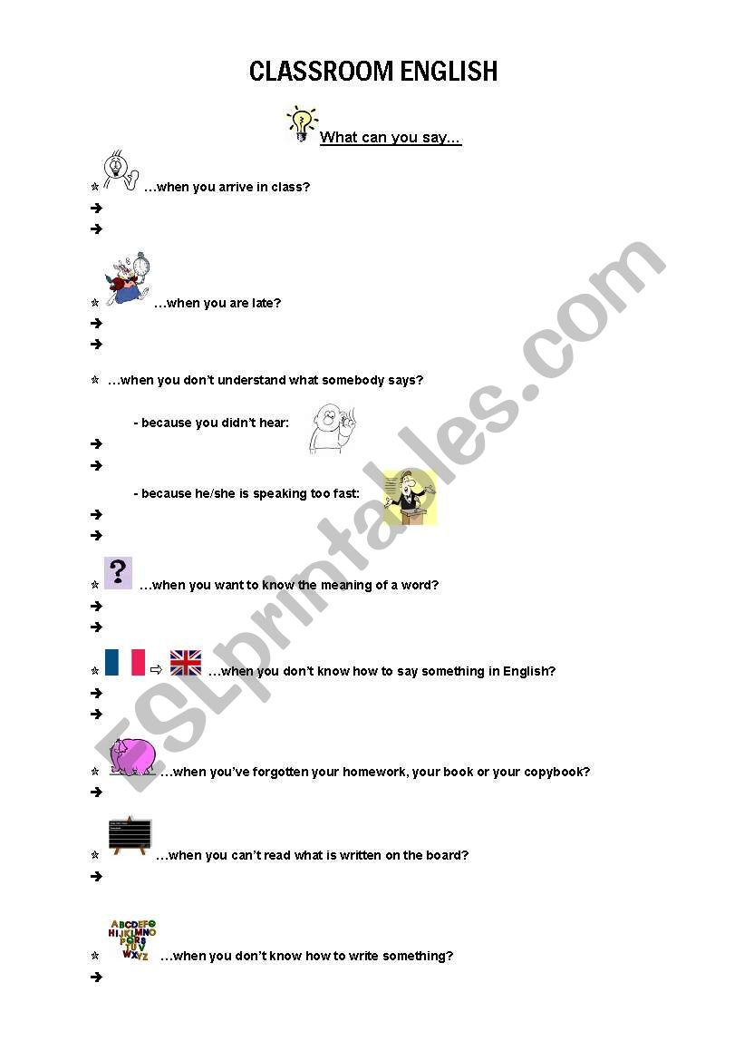 Classroom English worksheet