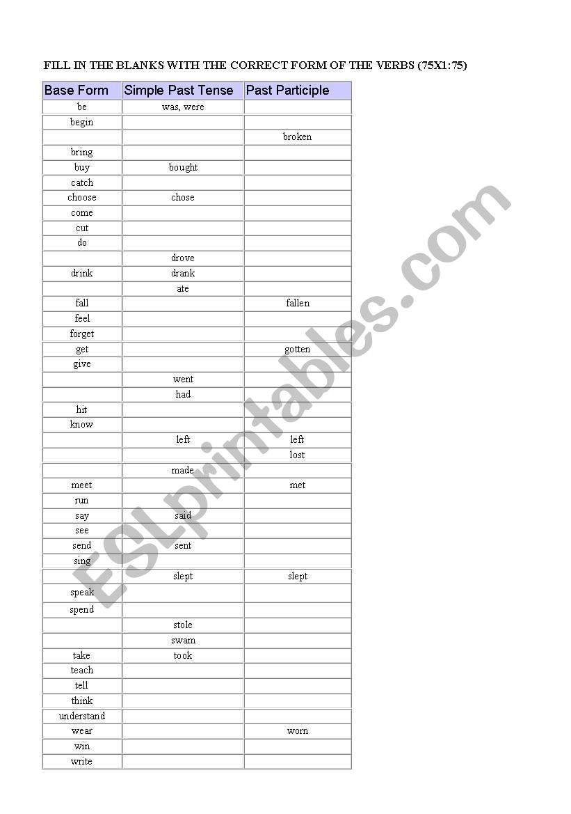 verbs worksheet