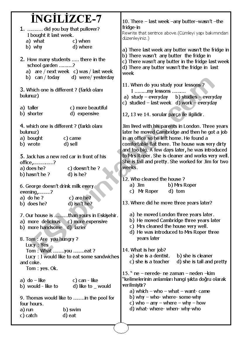 test worksheet