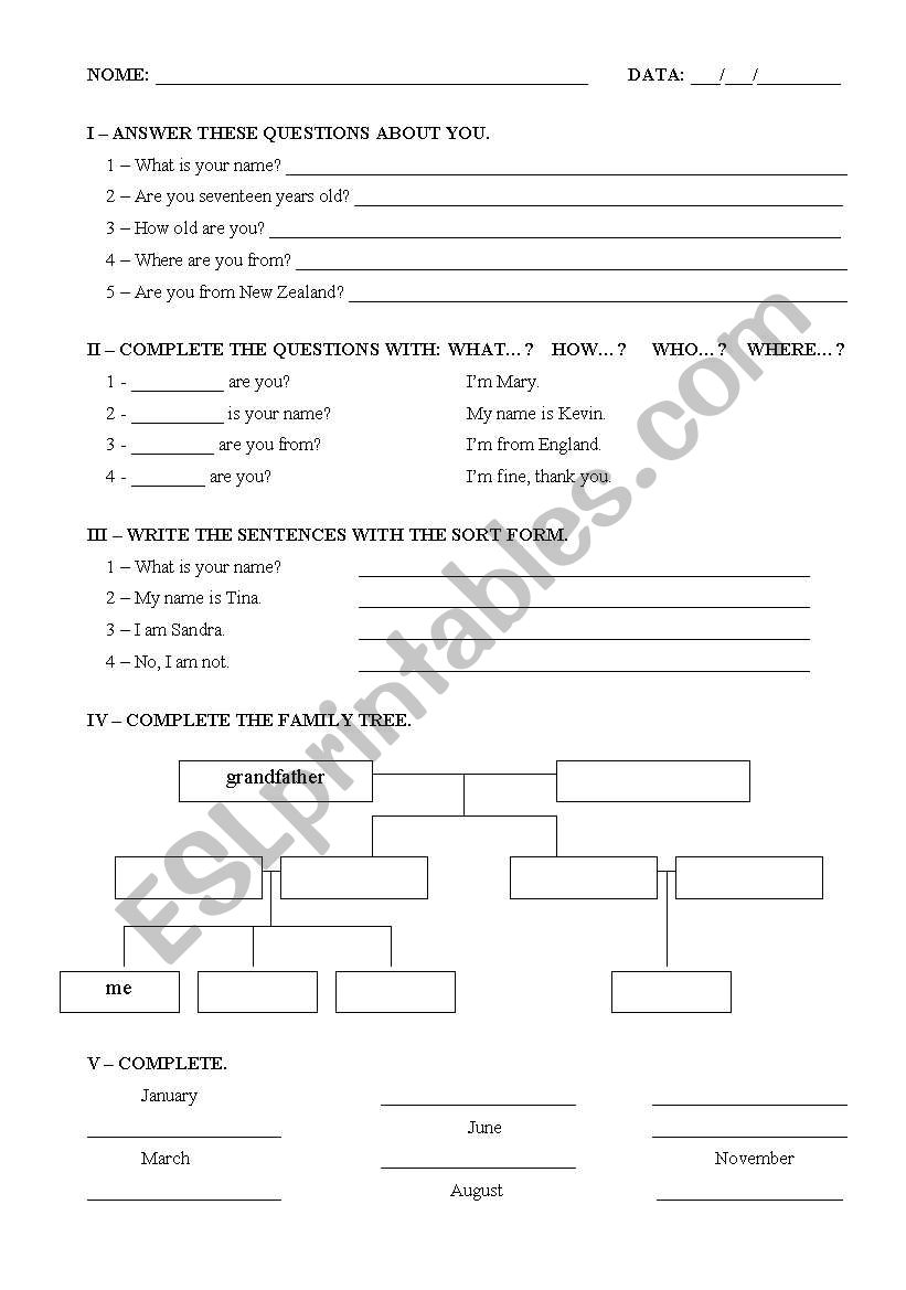 test worksheet