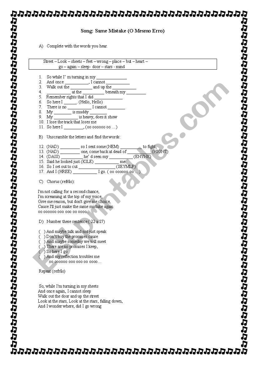 Music worksheet