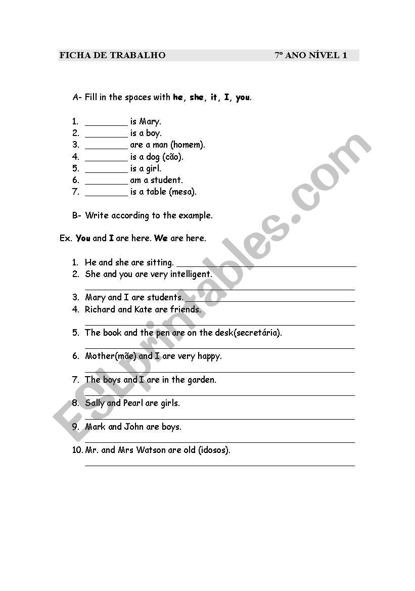 pronouns and verb worksheet