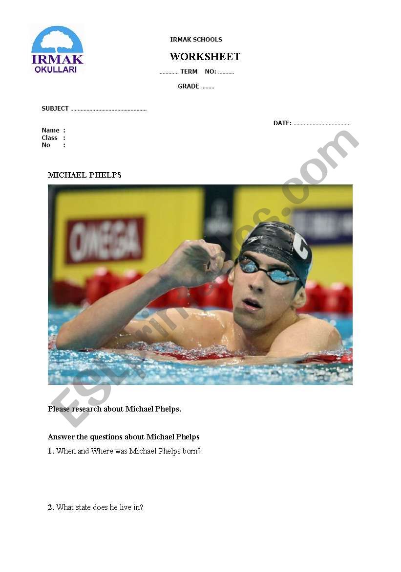 Michael Phelps worksheet