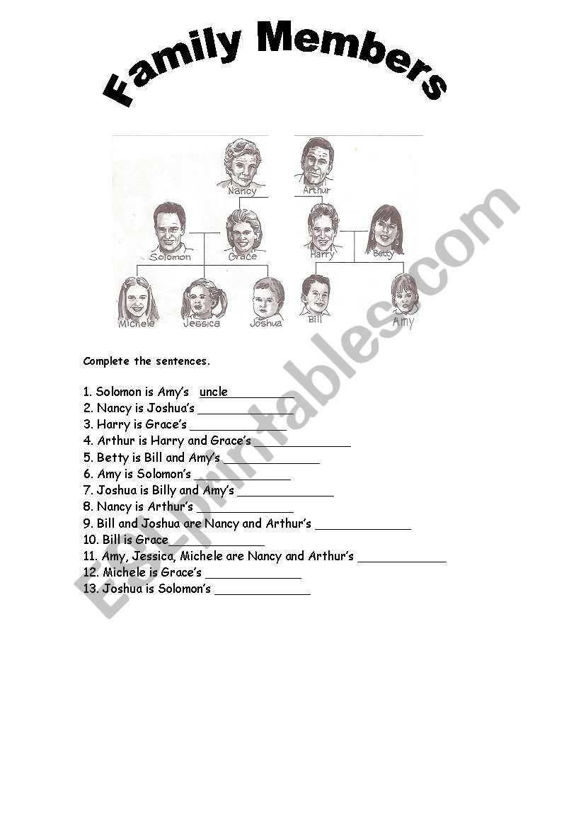 Family Members worksheet