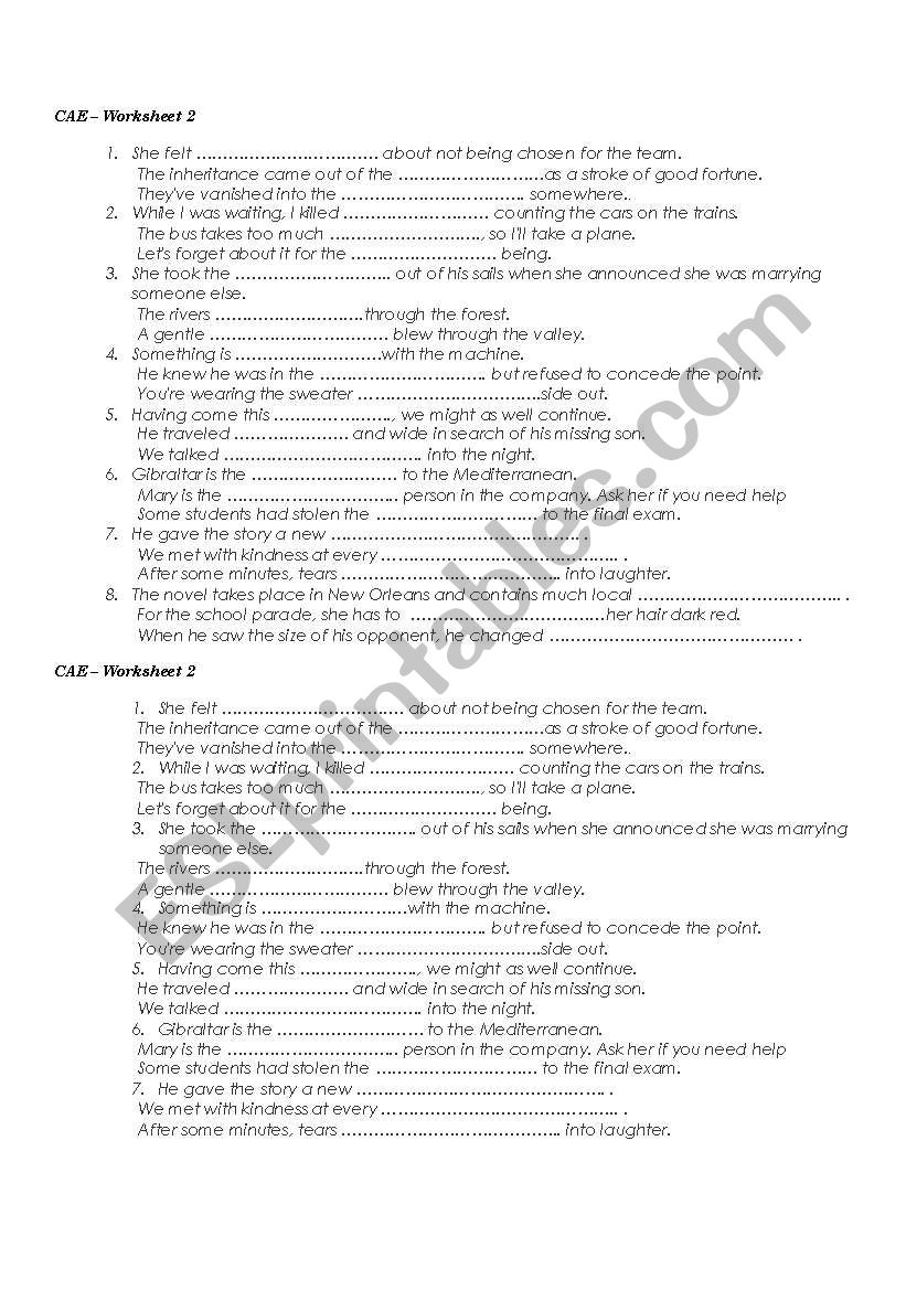 CAE - gapped sentences 2 worksheet