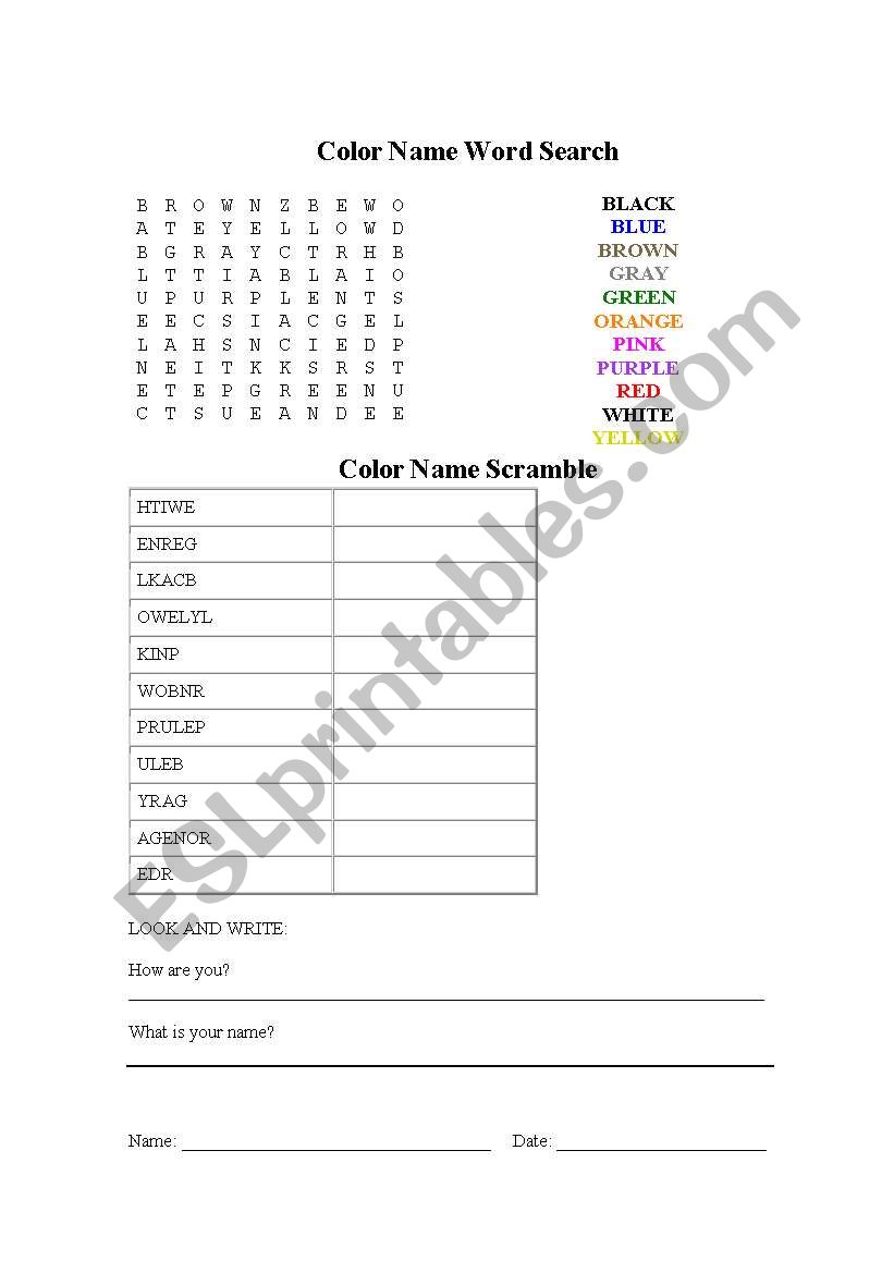 Colours worksheet