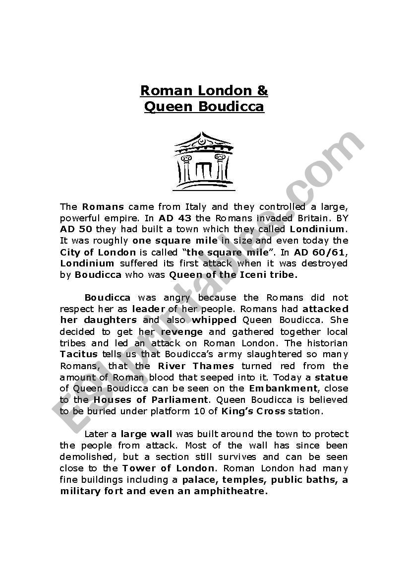 Roman London & Queen Boudicca worksheet
