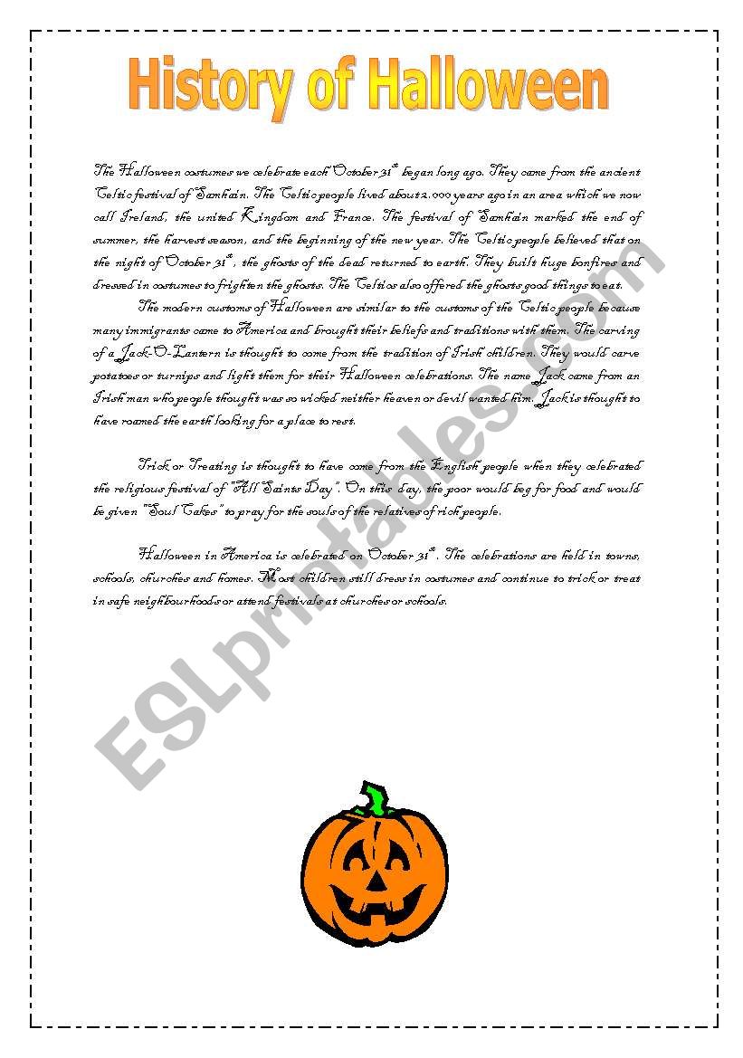 History Of Halloween ESL Worksheet By Trishablanco