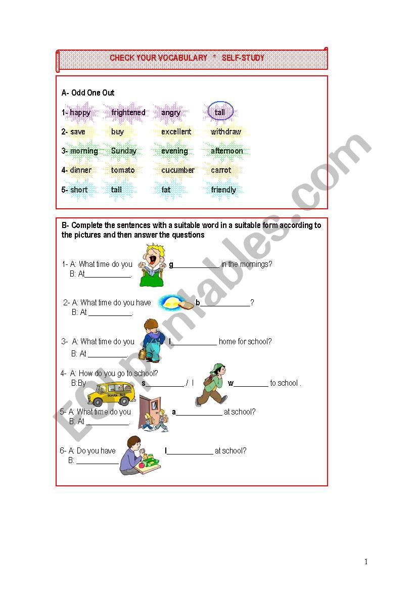 Vocabulary quiz worksheet