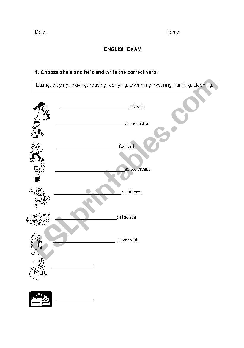 -ing exam worksheet