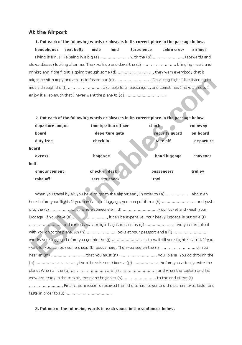 At the airport worksheet