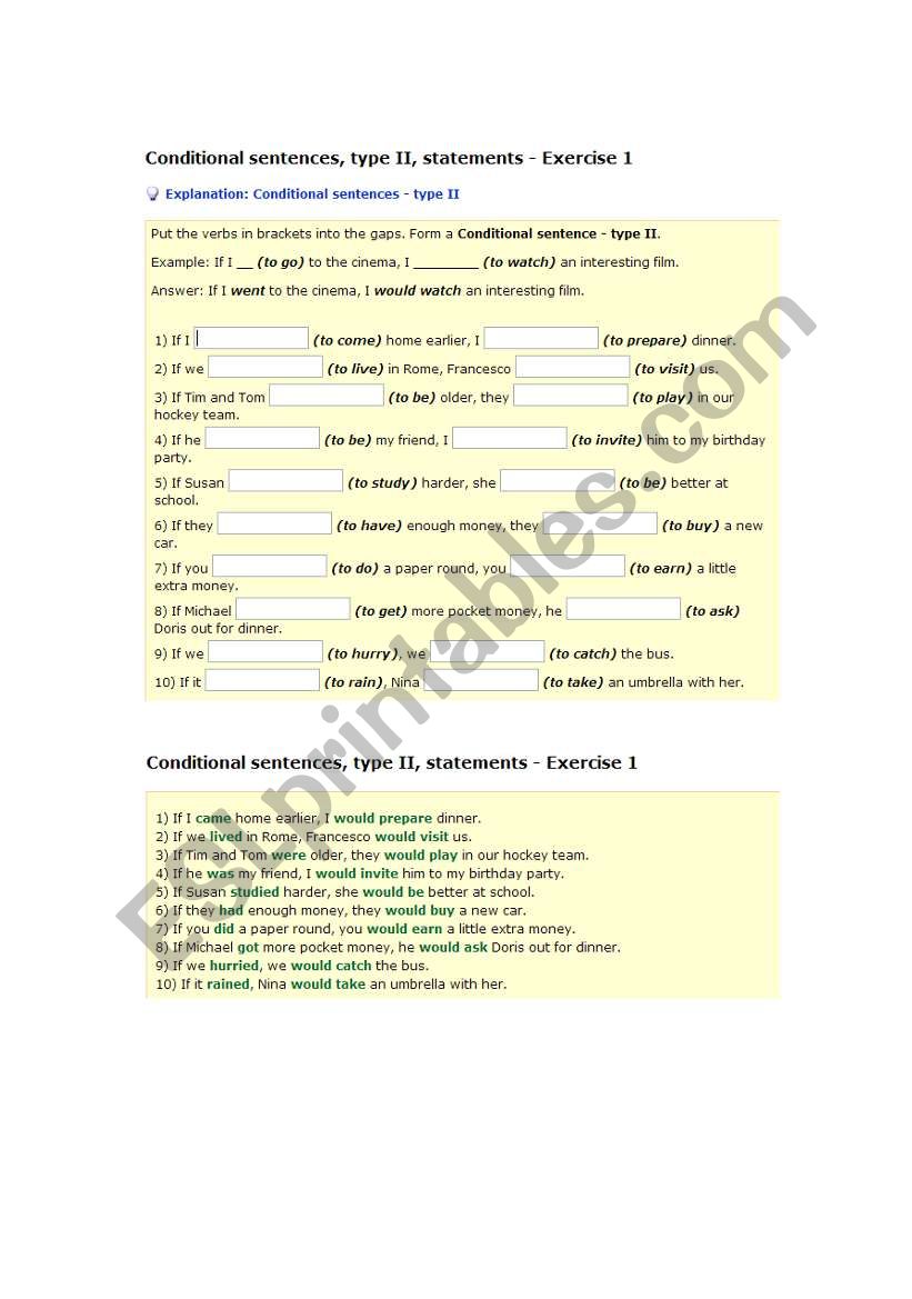 conditional type 2 worksheet