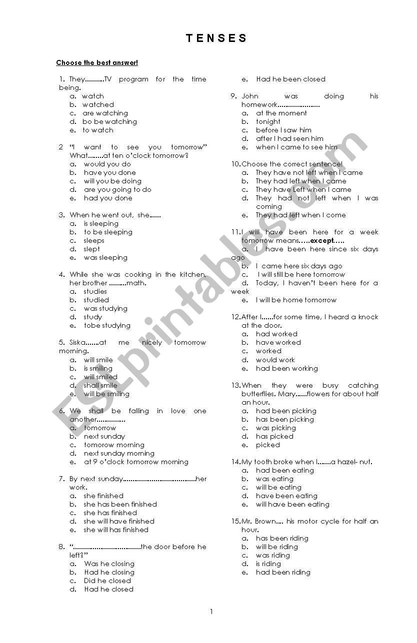 tenses-intermidiate worksheet