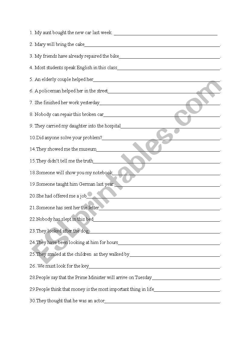 passive worksheet