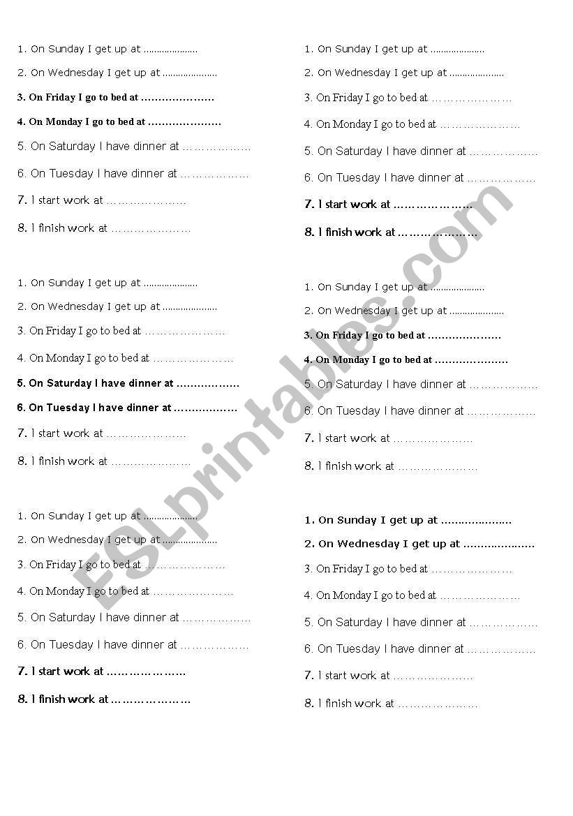 time, routines worksheet