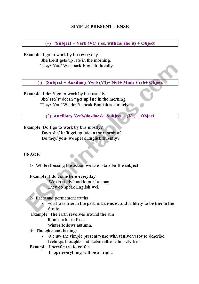 simple present tense worksheet