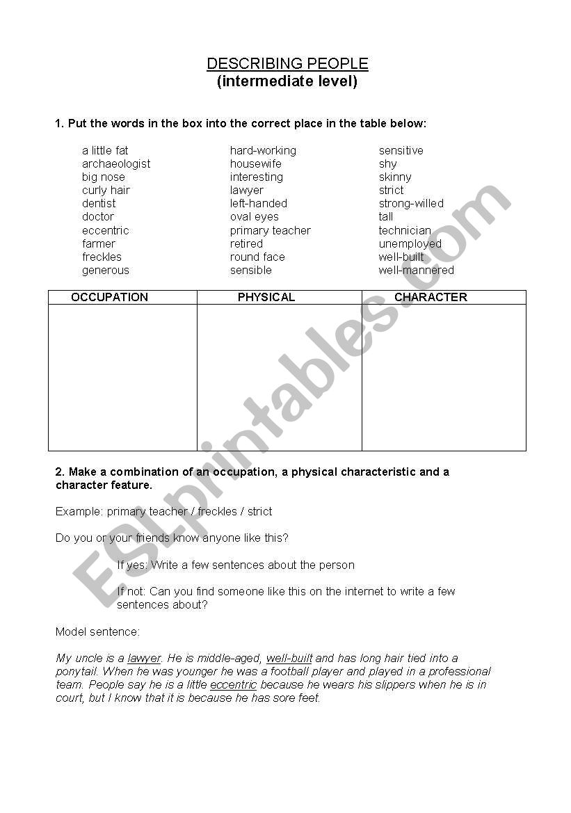 Describing People worksheet