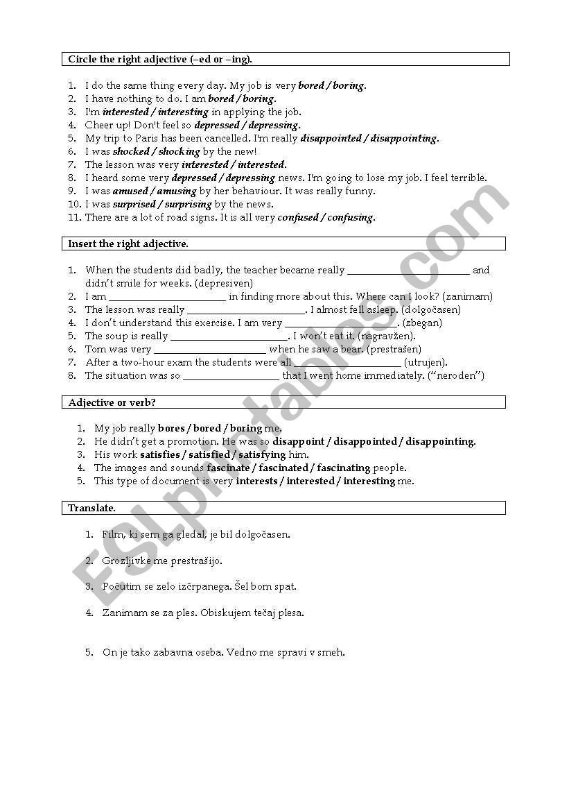 adjectives ed/ing worksheet