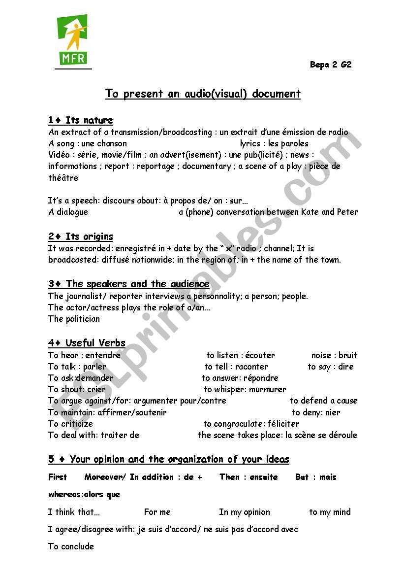 How to present an (audio)visual document