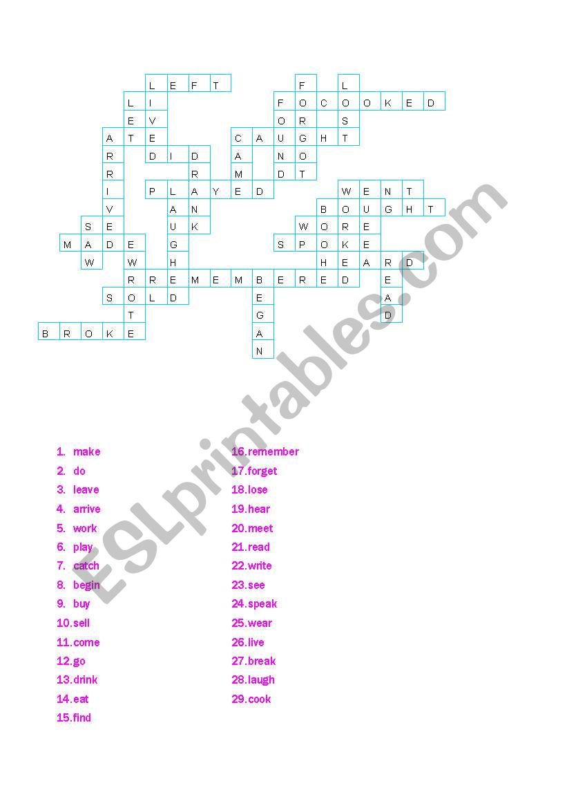 Crossword verb tenses worksheet