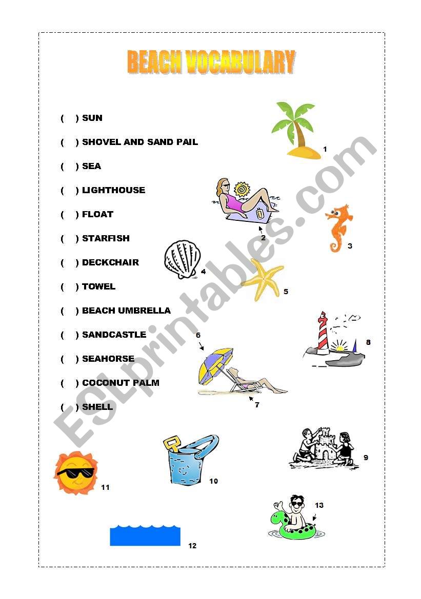 Beach vocabulary 1 worksheet