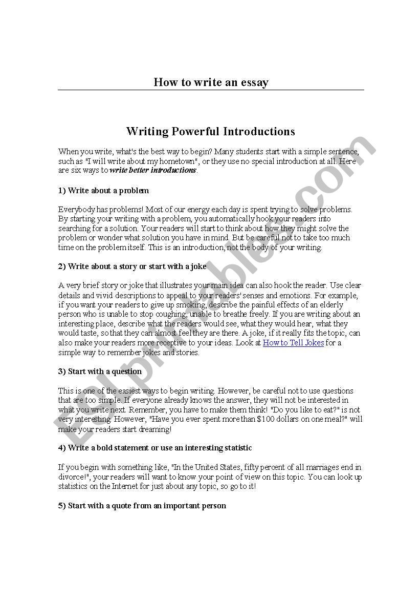 How to make an essay worksheet